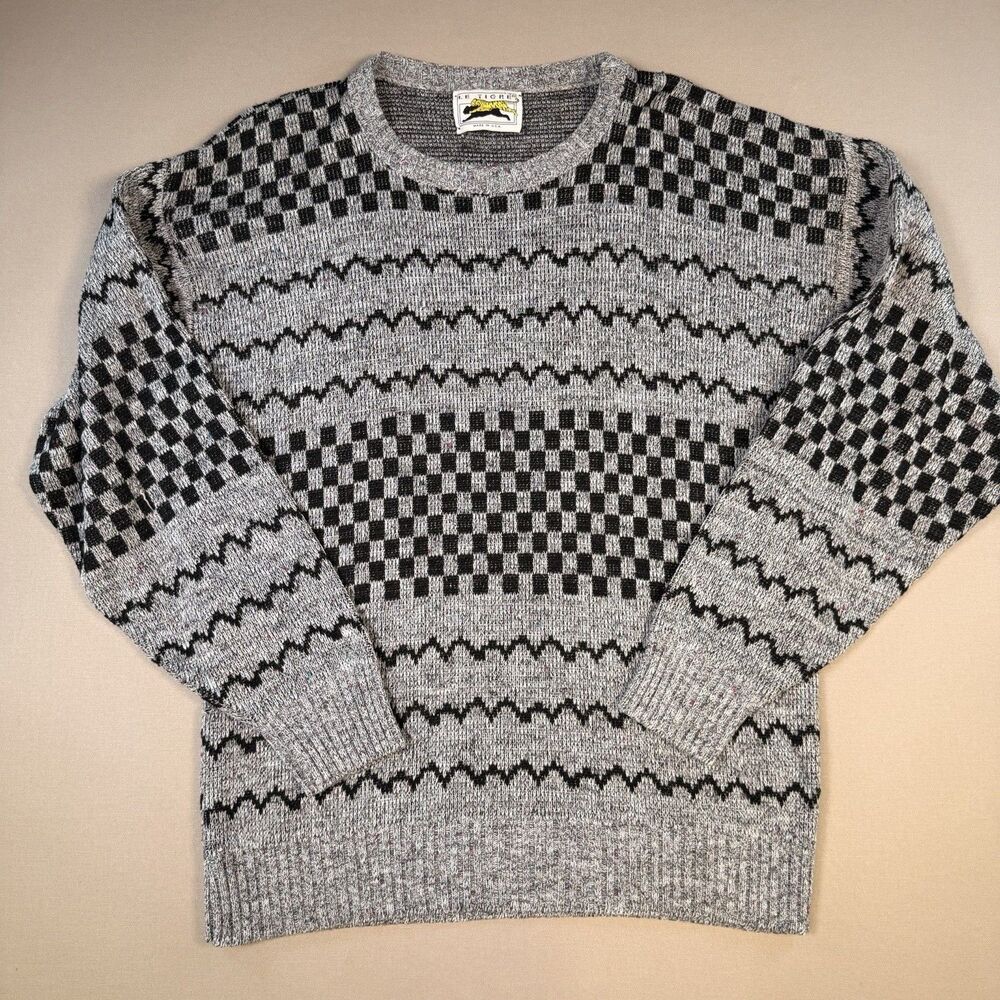 VTG Le Tigre Sweater Grey Black with Color Spots Geometric 80s Mens Large USA